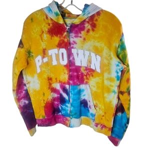 Exist women's tie-dye multi zipper front long sleej0 sweat